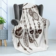 thumbnail image 4 of Dreamcatcher Soft Flannel Fleece Throw Blanket, Occult Hearts Feathers Vintage Monochrome Illustration, Cozy Plush for Indoor and Outdoor Use, 50" x 70", Seal Brown White, by Ambesonne, 4 of 5