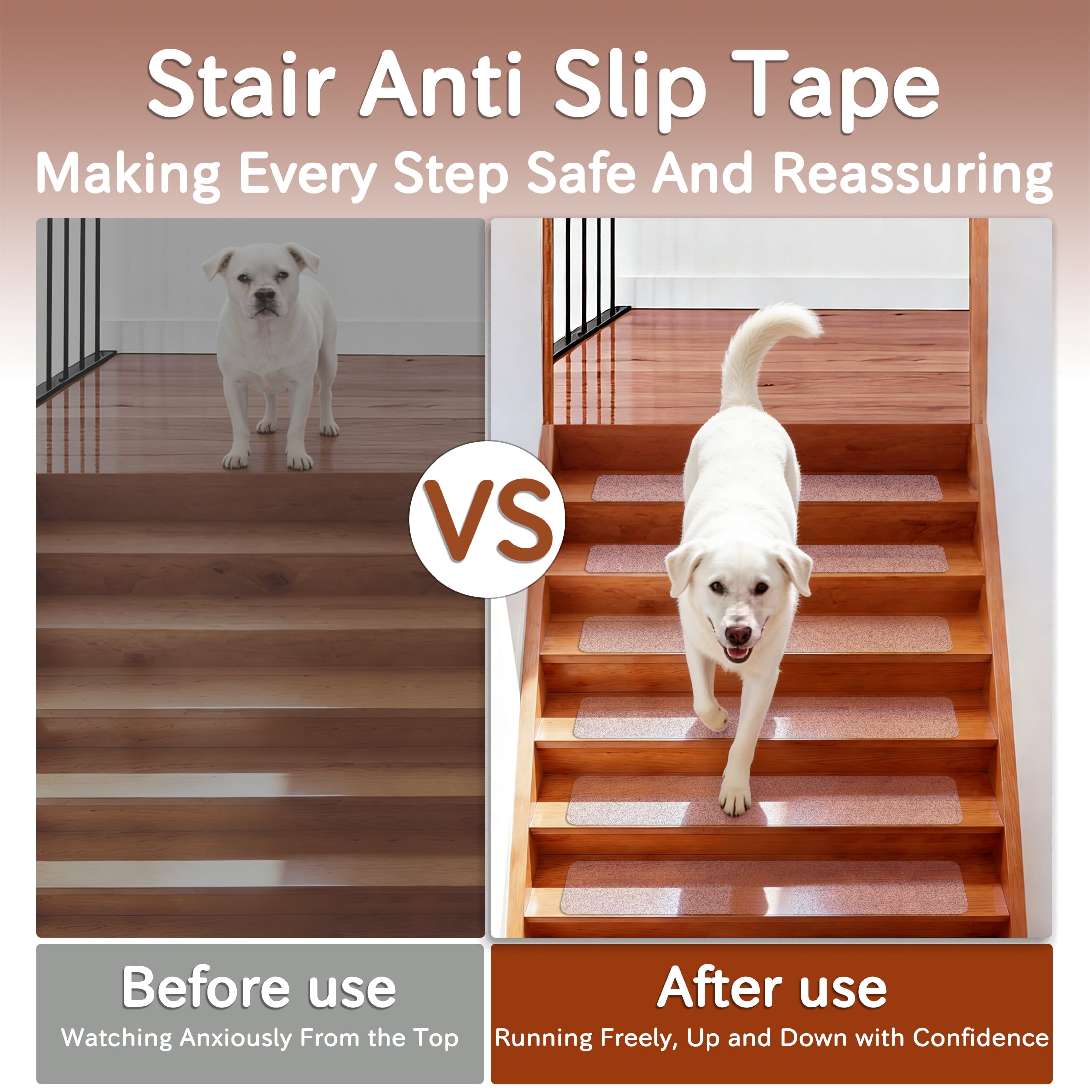 YDmeet 4"x30" Heavy Duty Waterproof Stair Treads, 12-pack Transparent Non-Slip Grip Tape, Peel and Stick for Indoor Wooden Steps