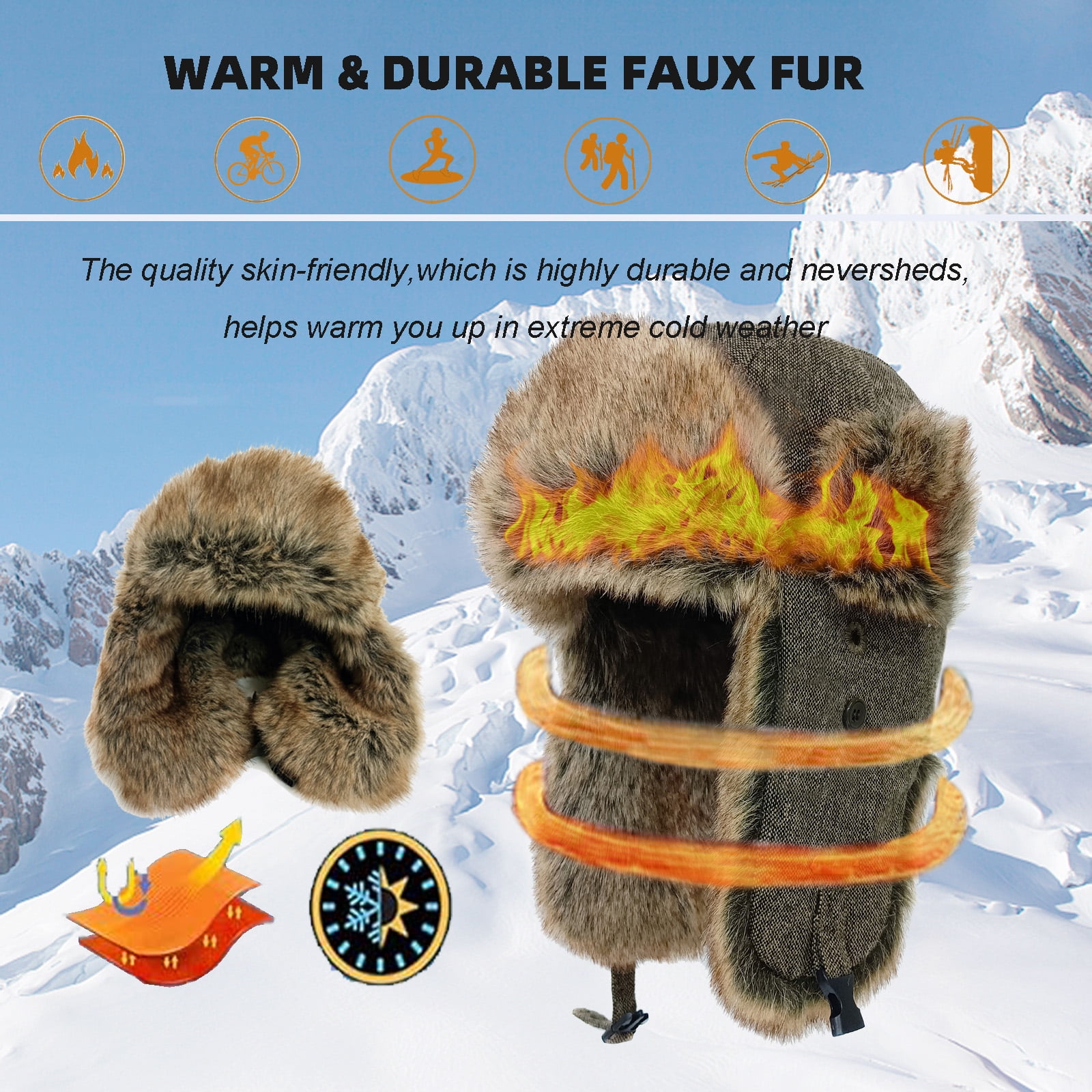 HEYANN Winter Trapper hat,Russian Ushanka Plaid Faux Fur Fuzzy for