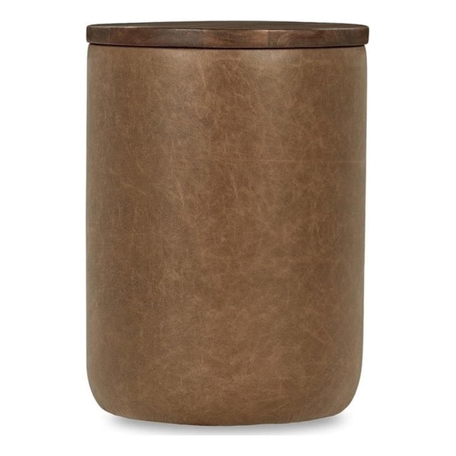 Pemberly Row Mango Wood Leather Wrap Accent End Table in Chestnut