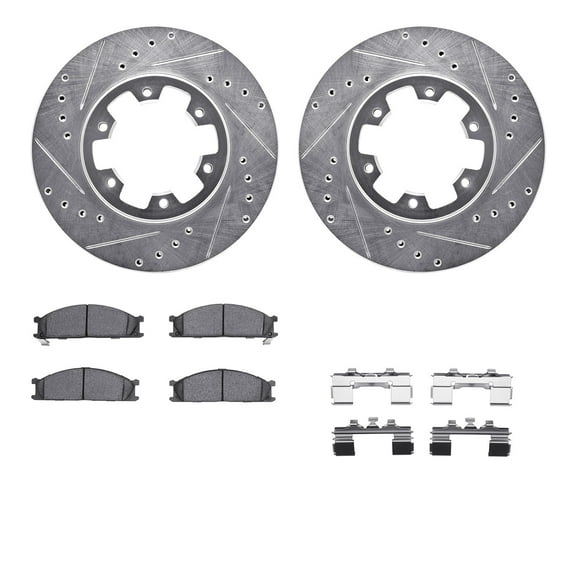 Dynamic Friction Company Front Brake Rotors-Drilled and Slotted-Silver with 5000 Advanced Brake Pads includes Hardware 7512-67050