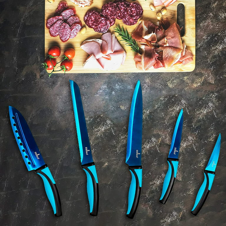 SiliSlick Kitchen Knife Set Titanium Coated Sharp Stainless Steel Rainbow  Blades in its Own Sheath