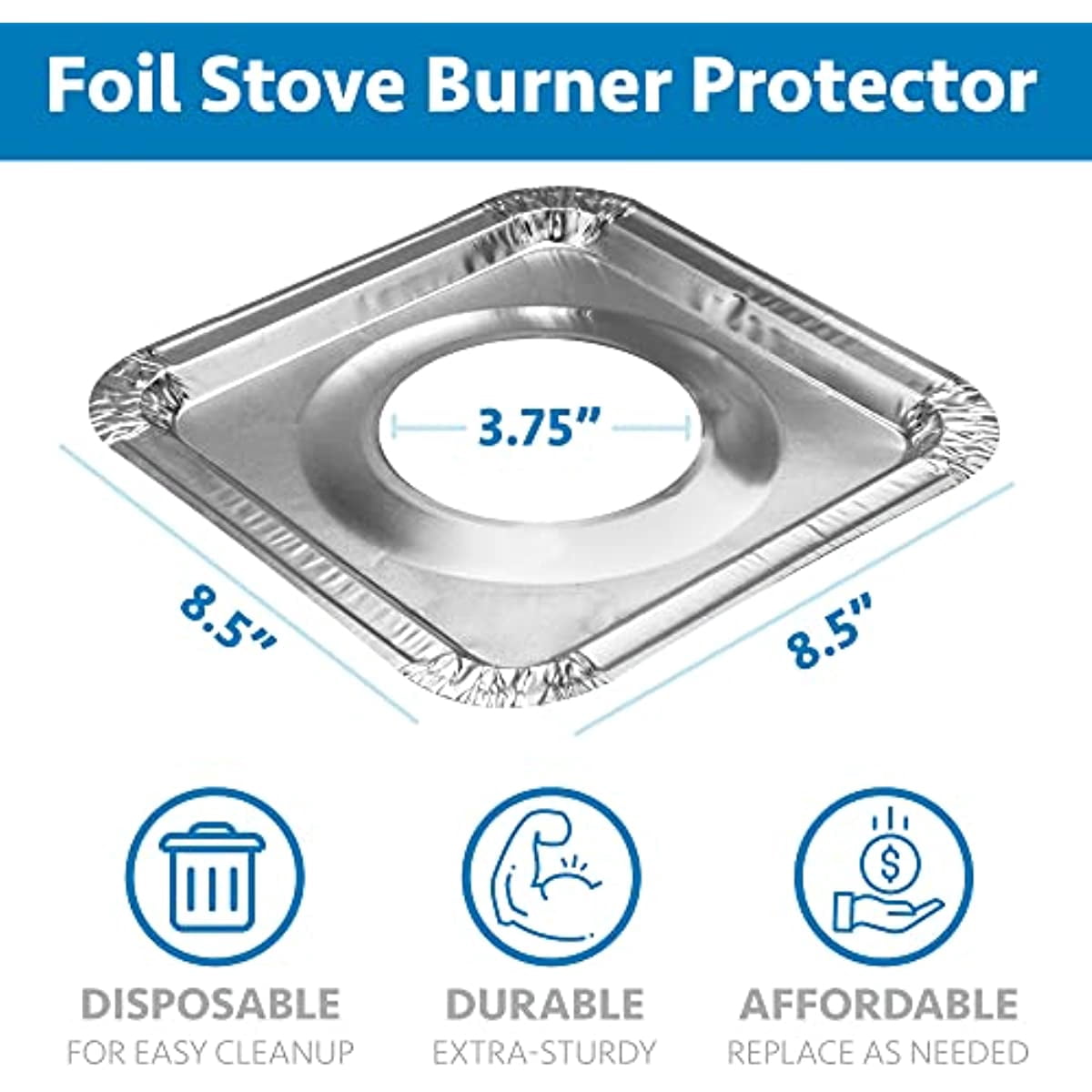 Square Gas Stove Protective Cover | 8.5 Inch Disposable Aluminum Foil Stove Drip Pot | 100 Packs