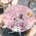 thumbnail image 3 of Pink Snowman Christmas Table Cloth, Round Fitted Tablecloths with Elastic Edge, Xmas Pink Snowflake Winter Wipeable Waterproof Table Cover for Kitchen Wedding 55-60 Inches, 3 of 4