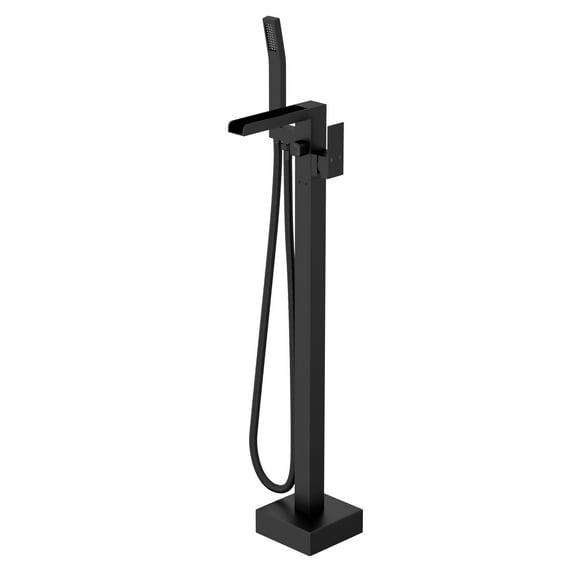 Logmey Matte Black Freestanding Bathtub Faucet Floor Mounted Single Handle with Bathtub Spout and Handheld Shower