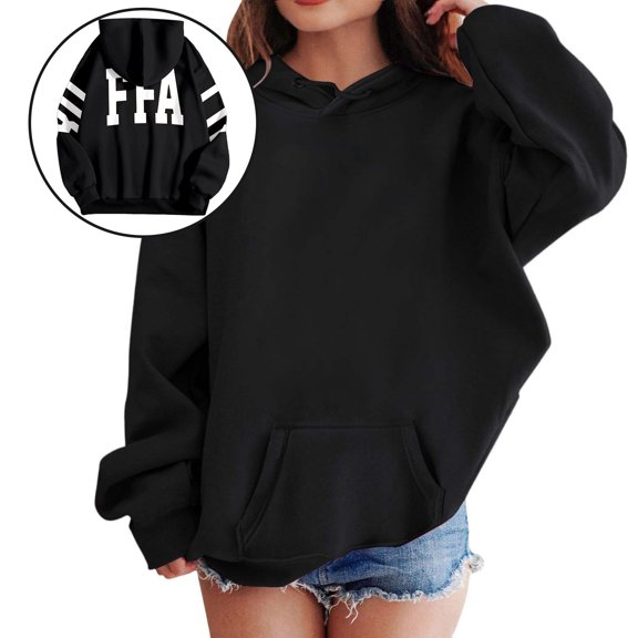 Hpapadks Girls Hoodies Children Letter Print Hoodie Stylish Casual Long Sleeve Boys Sweatshirts Black 7-8 Years