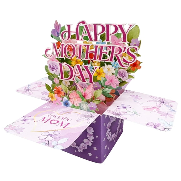 Carte Pop-Up de Bénédiction Florale pour la Fête des Mères – Souew Carte Boîte à Ouverture Design Joyeuse Fête des Mères Carte de Vœux, Carte Florale 3D
