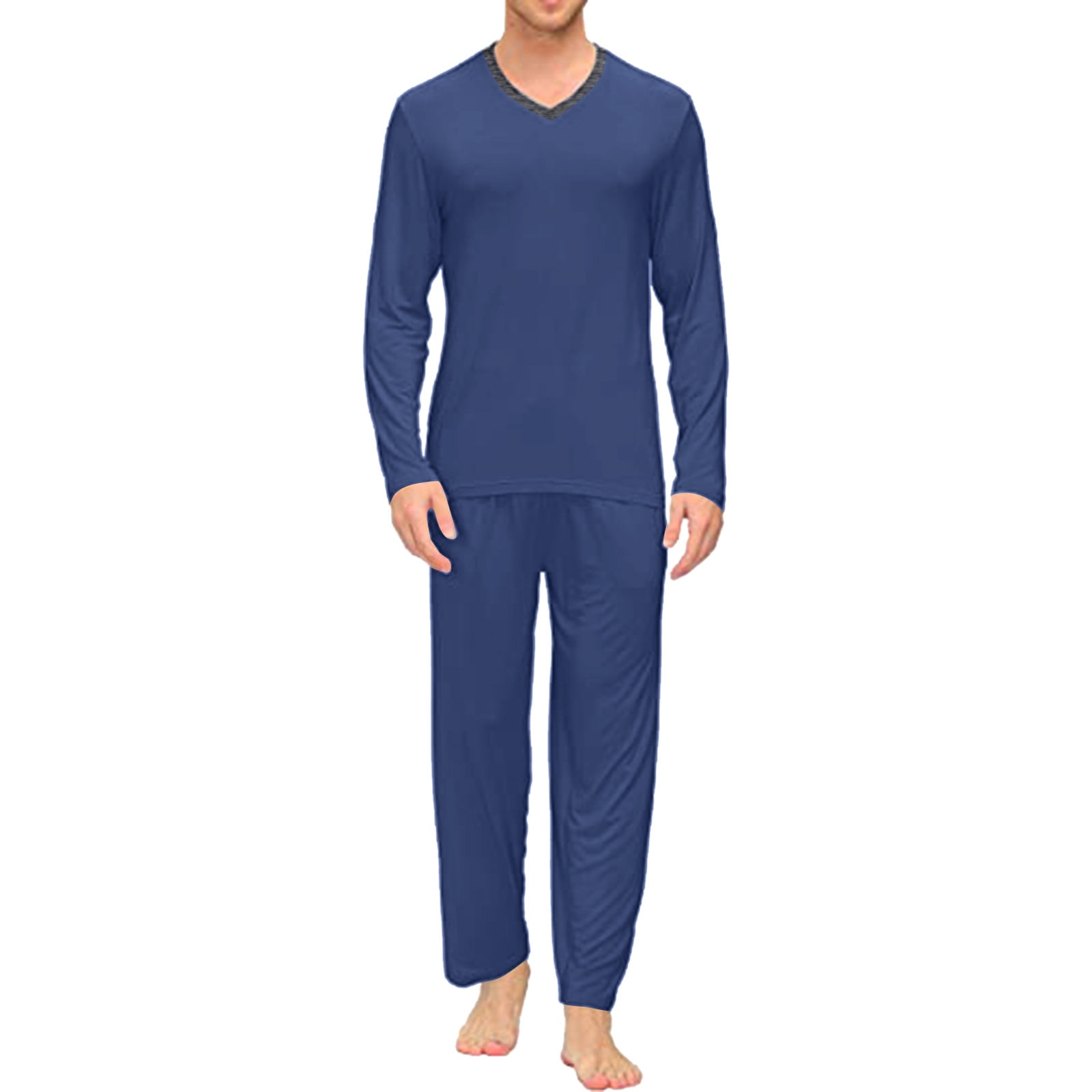 Mens Pajamas Set Four Seasons Fashion Soft Home Solid Color Shirt Pants ...