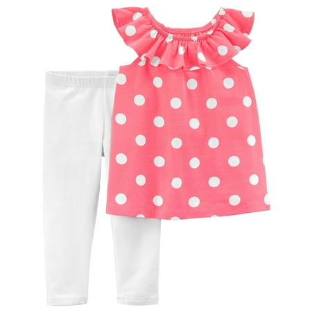 Polka Dot Ruffle Legging - Carter's Big Girls' 2-Piece Polka Dot Ruffle Top & Capri Legging Set, 7 Kids