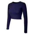 thumbnail image 3 of Made by Olivia Women's Solid Long Sleeve Round Neck Crop T Shirt Top, 3 of 4