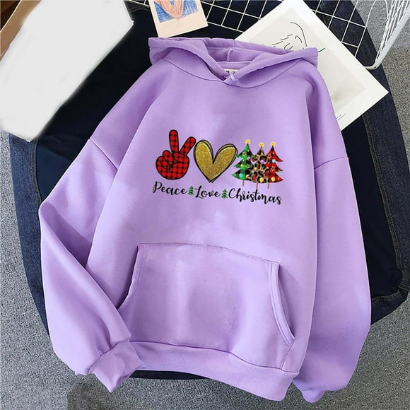 Amzcrzy Hoodies for Women Christmas Hoodie Women Fashion Casual Christmas Print Hoodies Sweatshirts Sweaters Long Sleeve Shirts Pocket Tops Blouse Pullover Hoodie Women's Sweatshirts and Hoodies M