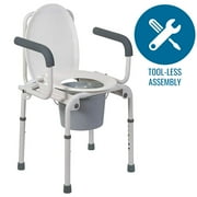 DMI Portable Toilet for Adults, Deluxe Commode For The Elderly, Drop Arm Commode For Easy Transfers, Steel Portable Toilet or Porta Potty, Easy No Tool Assembly, White