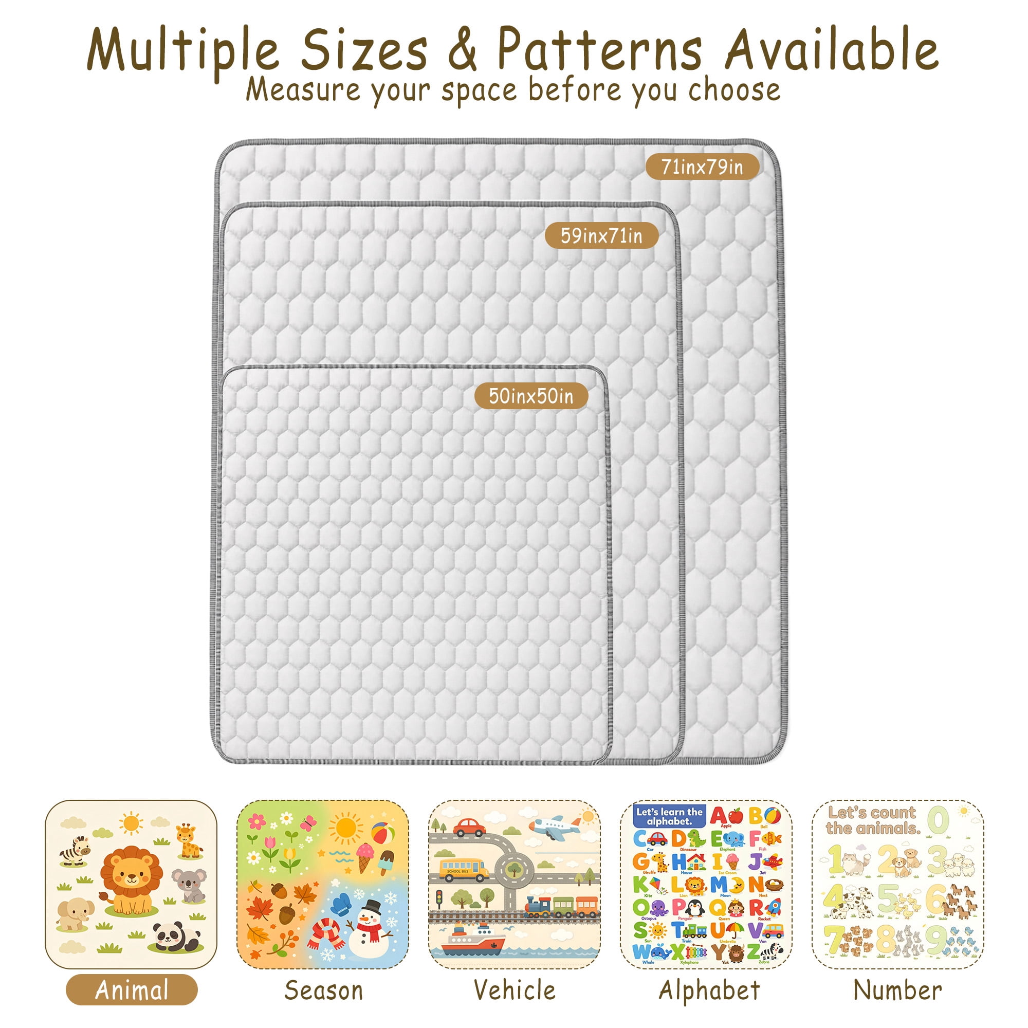 BEAUTYPEAK Baby Play Mat, 50"x50" Mat Perfect for Use Baby Playpen,Non-Slip Foldable Mat for Toddlers and Babies