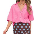 thumbnail image 2 of Short Sleeved Summer Women Solid V Neck Button Down Casual Blosue with Pocket, 2 of 6