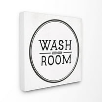 The Stupell Home Decor Collection Wash Room Black and White Faux Aluminum Sign Look Typography Stretched Canvas Wall Art, 17 x 17