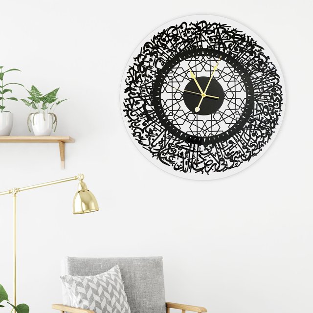Reloj de pared musulmán creativo caligrafía islámica Relojes de pared acrílicos para sala de dormitorio cocina hogar Eid Ramadán Decoración Negro Macarena Reloj de pared