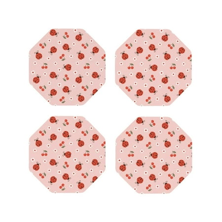 

Lukts Ladybug With Flower Print Leather Drinks Coasters Set of 4 Suitable or Drinks Furniture Protection and Easy Clean up-Octagon