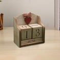 thumbnail image 4 of Vintage Wood Block Perpetual Calendar Desktop Calendar, Reusable Wooden Month Date Display Blocks for Desk Office Home Decoration Boho Style, Brown, 4 of 6