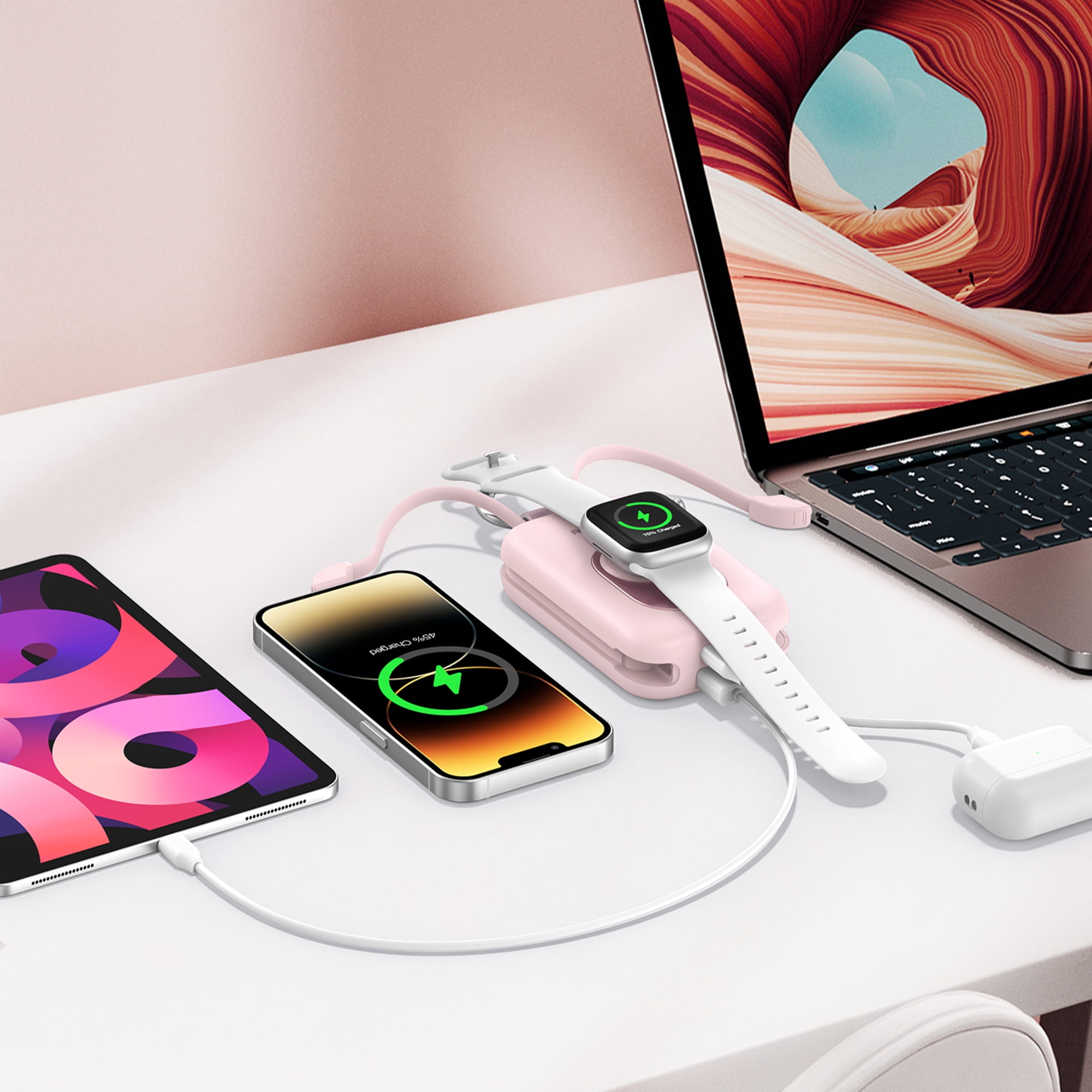 RORRY Portable Charger 20000mAh, PD 30W Fast Charging Power Bank with Built-in Cables & Apple Watch Charger, Travel Essential Battery Pack for iPhone/iPad, Green