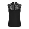 thumbnail image 4 of LADIGASU Women Hight-Neck Sleeveless Openwork Lace Stitching Solid Color Lace Tank Top, 4 of 6