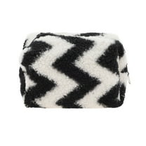 Unique Bargains 1 Pc Durable Stripes Makeup Bag Black White Fleece