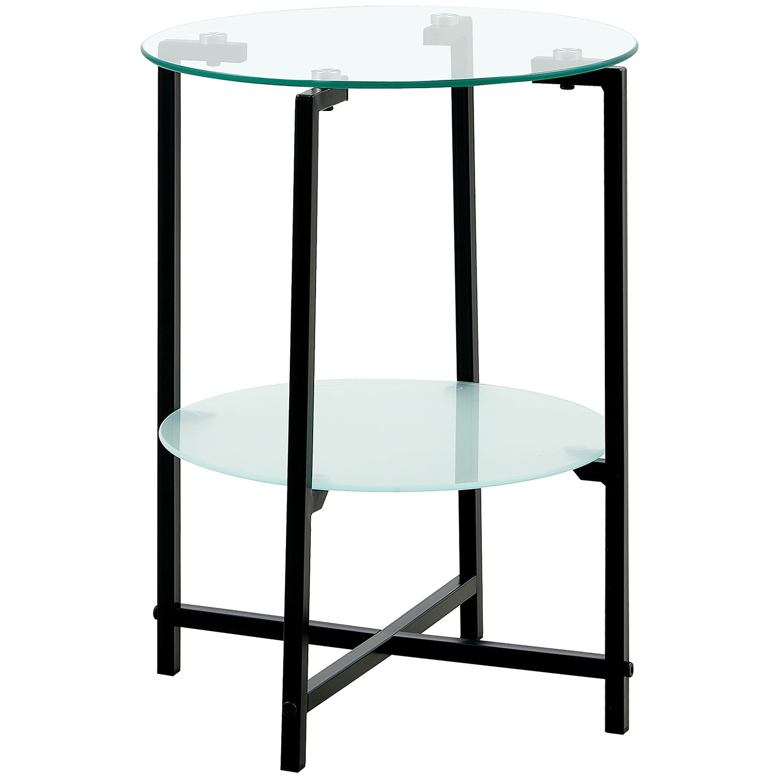 Modern Small Black Side Table with Tempered Glass Top & Metal Frame