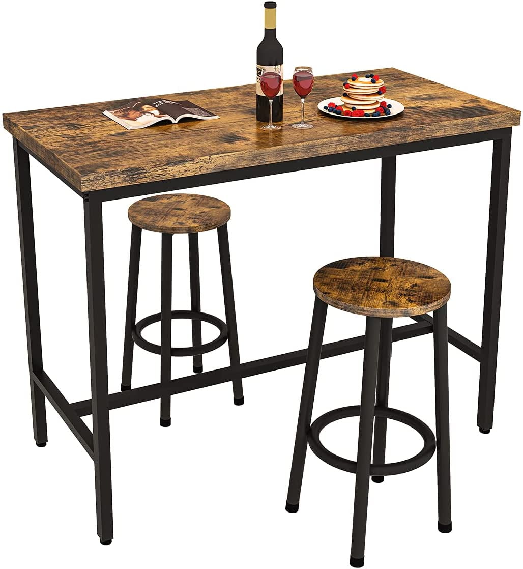 Recaceik 3 Piece Pub Dining Set, Modern bar Table and Stools for 2 Kitchen Counter Height Wood