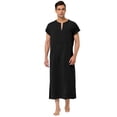 thumbnail image 1 of Camisón de manga corta para hombre, de algodón, con escote en V y abertura lateral, vestido largo Negro S, 1 of 5