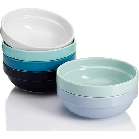 

119.003 Porcelain Stackable Bowls - 20 Ounce for Cereal Salad - Set of 6 Cool Assorted Colors