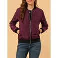thumbnail image 5 of MODA NOVA Juniors Standing Collar Long Sleeve Full Zip up Short Bomber Jacket, 5 of 6