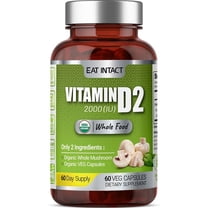 EAT INTACT Organic Vegan Whole Food Vitamin D2, 2000 IU (50 mcg), Two Ingredients (Organic Whole Mushroom and Organic Vegan Capsule), Non-GMO, Support Strong Bone and Immune Health, 60 Day Supply