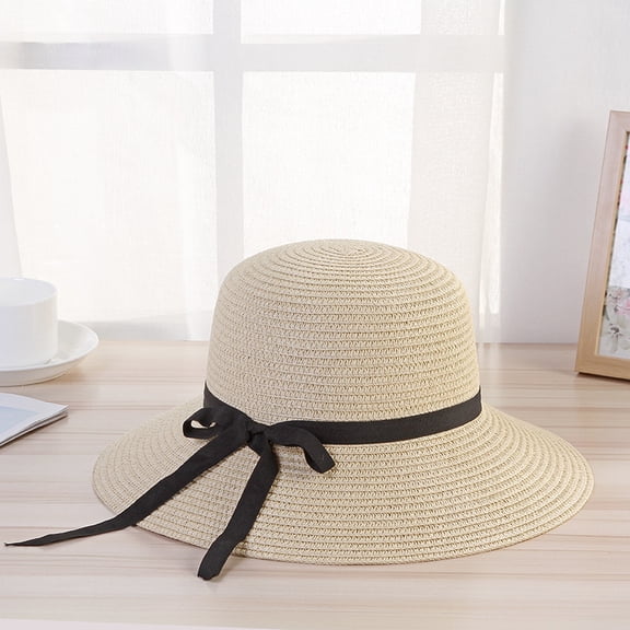 SikaFu Summer New Straw Breathable Sunscreen Hats Drotting Bows Fisherman Hat Hood Hat Beach Sea Beach Big Eaves Shade Hat