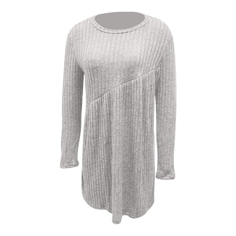 SwiftWear Women's Casual Long Sleeve Crew Neck Plus Size Dress - Ribbed  Knit Pleated Tunic Dresses S-3XL, Fall Winter Comfy Outfit - Walmart.com