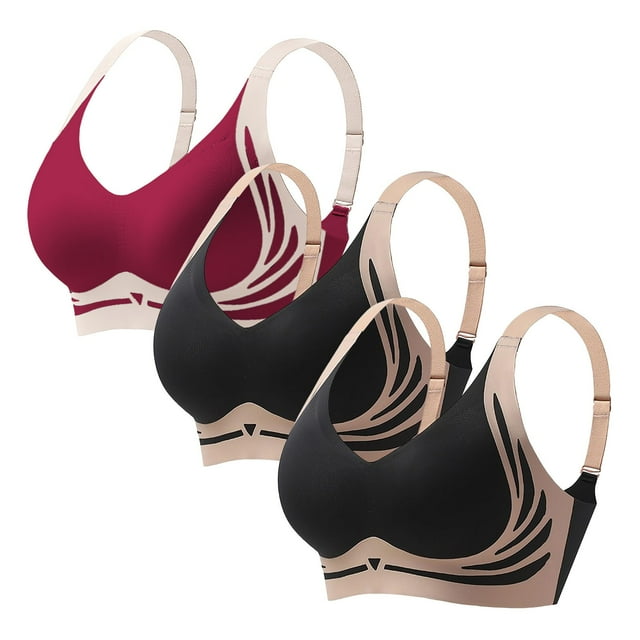 3 Pcs Powerful Bra For Women No Underwire Wireless Bras Comfortable Full Coverage Back Smoothing Bralettes