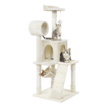 SmileMart 51" Cat Tree with Hammock and Scratching Post Tower, Beige
