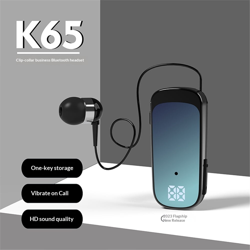 Clip On Bluetooth Earphones, Retractable Bluetooth Headphones, Collar Clip Headsets LED Battery Display, Fast Earpiece v5.2 with Microphone Handsfree for Cell