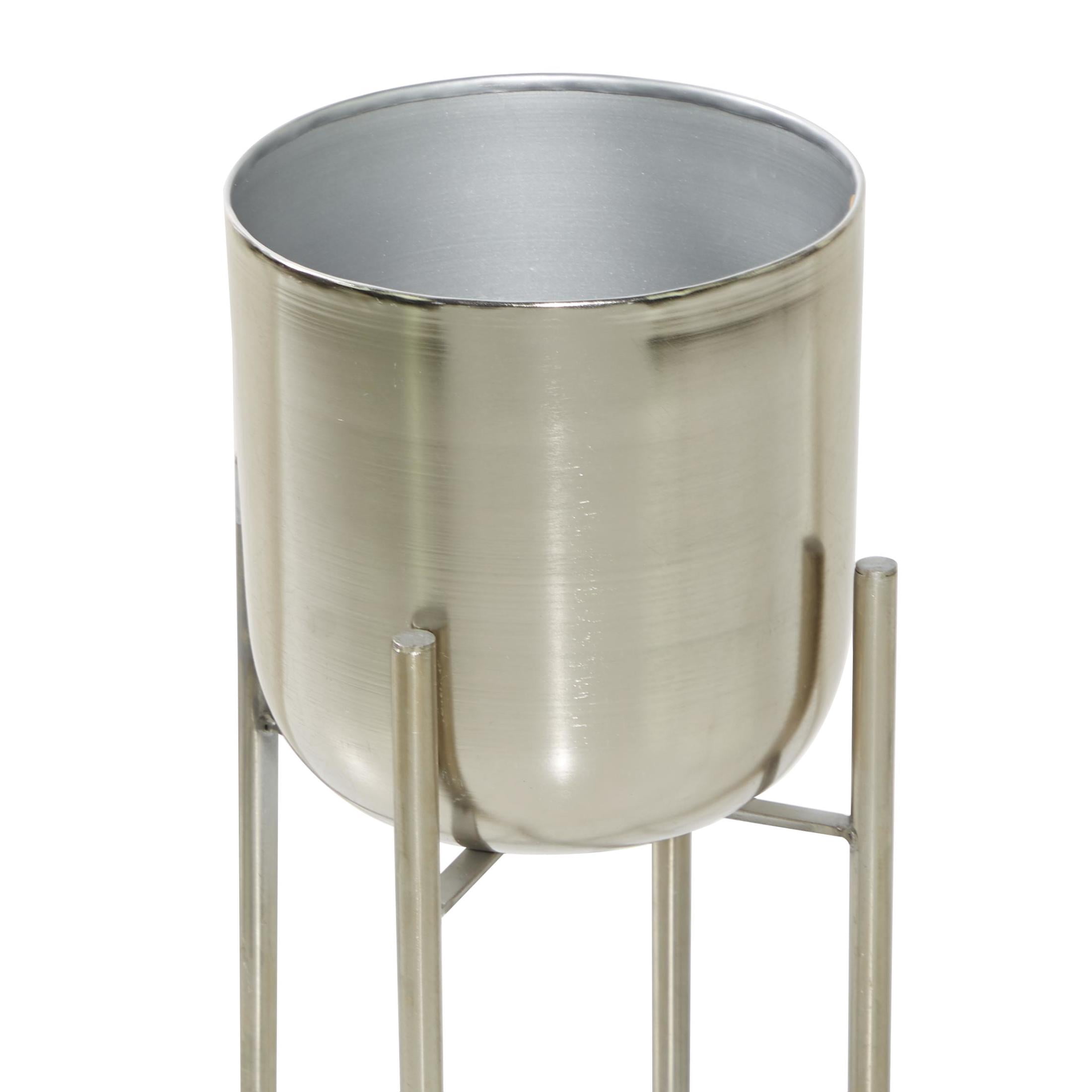 DecMode 19", 22"H Deep Recessed Dome Silver Metal Planter with Removable Stand (2 Count)
