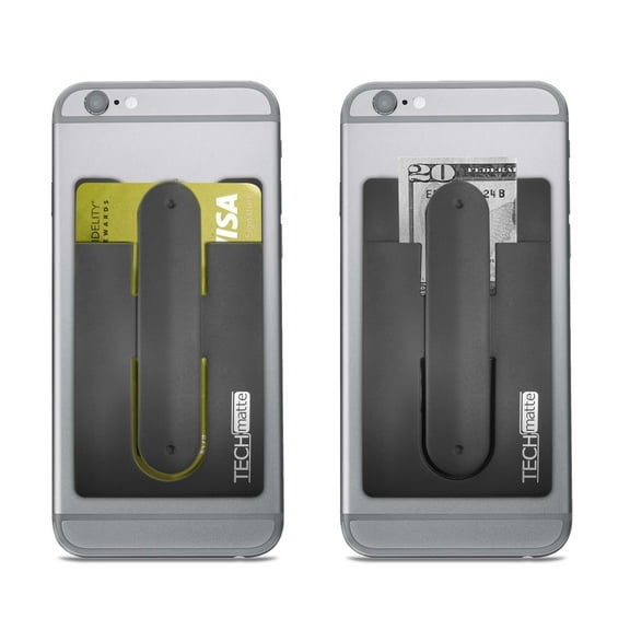 TechMatte Stick on Wallet Credit Card Holder / Money Clip / Phone Stand (2 Pack)