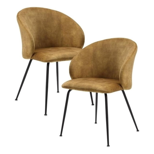 Pemberly Row Metal & Velvet Dining Room Set of 2 Side Chair in Mustard