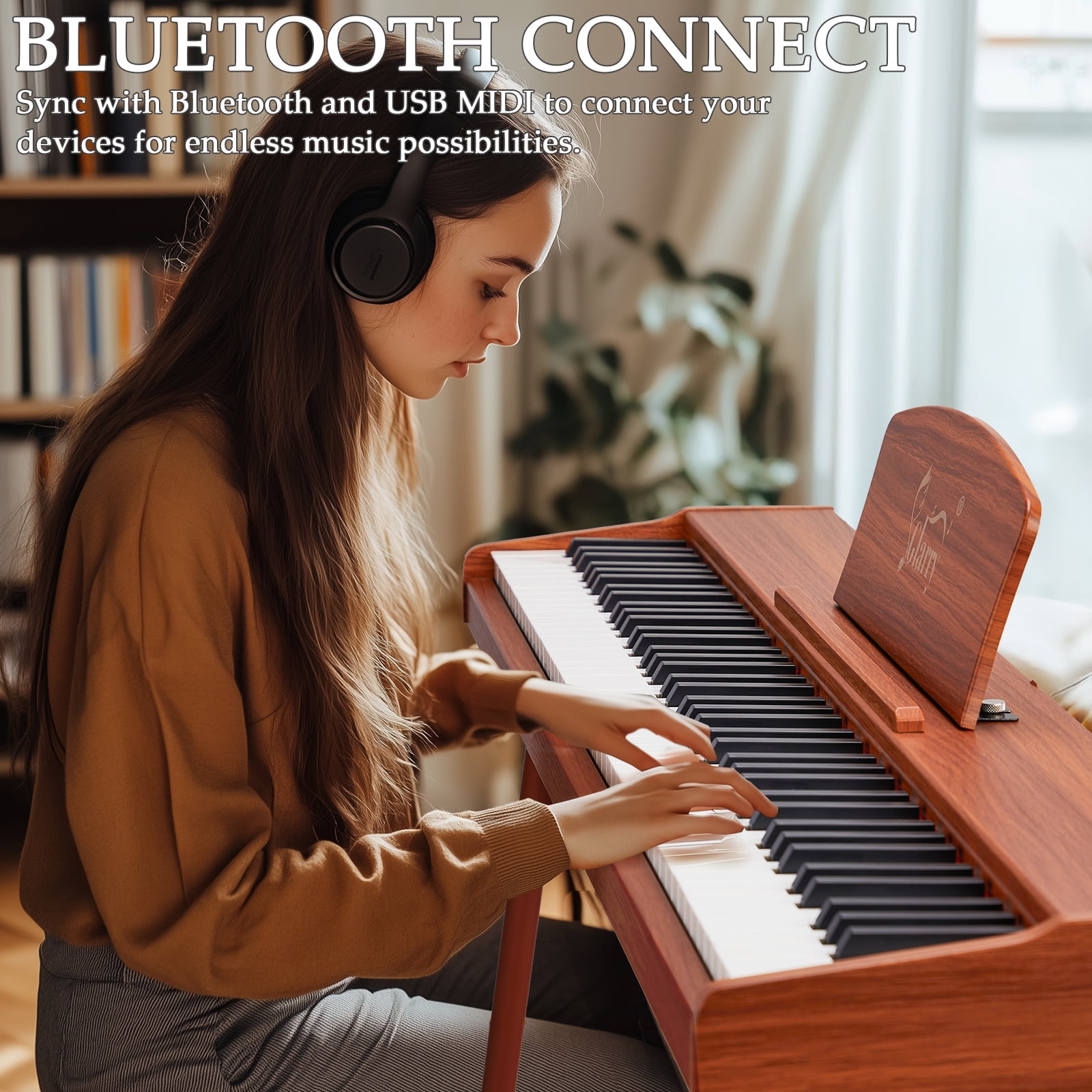 Ktaxon 88 Key Digital Piano Semi Weighted Keyboard for Beginners with Triple Pedal, Headphone, Brown