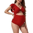 thumbnail image 3 of Biekopu Women Swimsuit Maternity Solid Color Ruffles Fly Sleeve V-Neck Backless Pregnancy Bathing Suit, 3 of 6