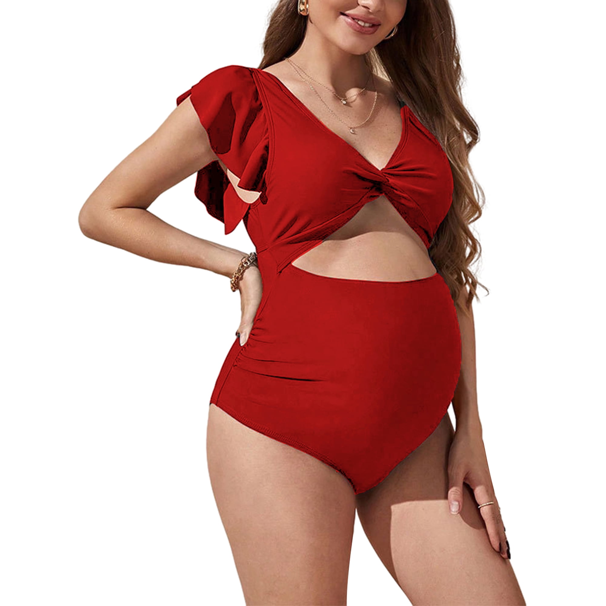 FOCUSNORM Maillot de Bain Femmes Maternite Rompers Maillots de Bain Couleur Unie Volants Mouche Manches V Cou Dos Nu Grossesse Maillot de Bain Walmart