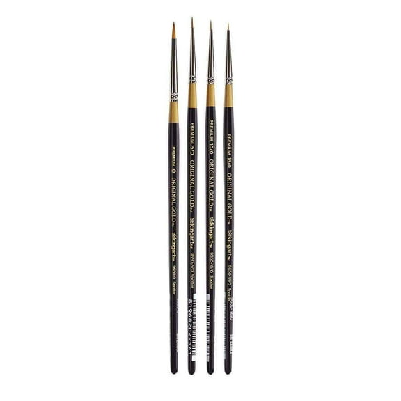 Kingart Original Gold 9650 Spotter Series, Premium Black Golden Taklon Artist Brush, Set of 4, All Ages