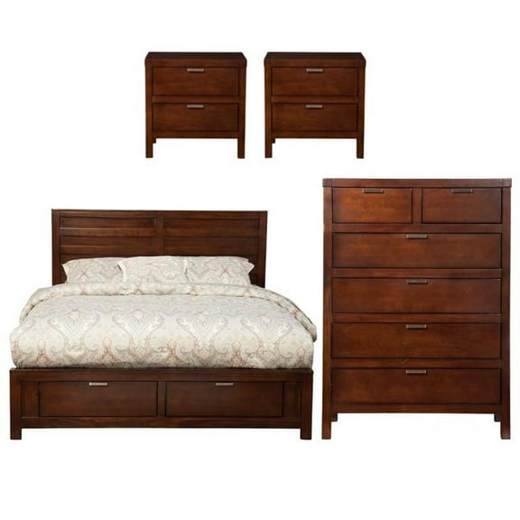 Home Square 4 Piece Set with Nightstand Queen Storage Bed & Chest