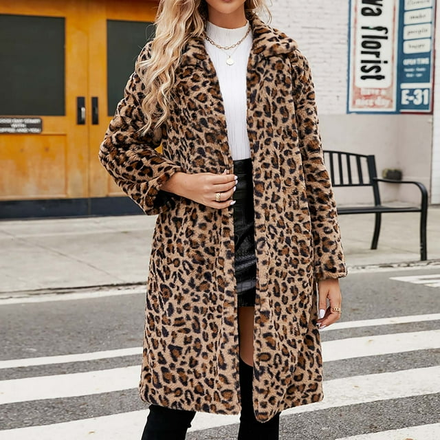 LSLJS Manteau Long Chaud en Fausse Fourrure pour Femmes, Veste d'Hiver à Col Rabattu