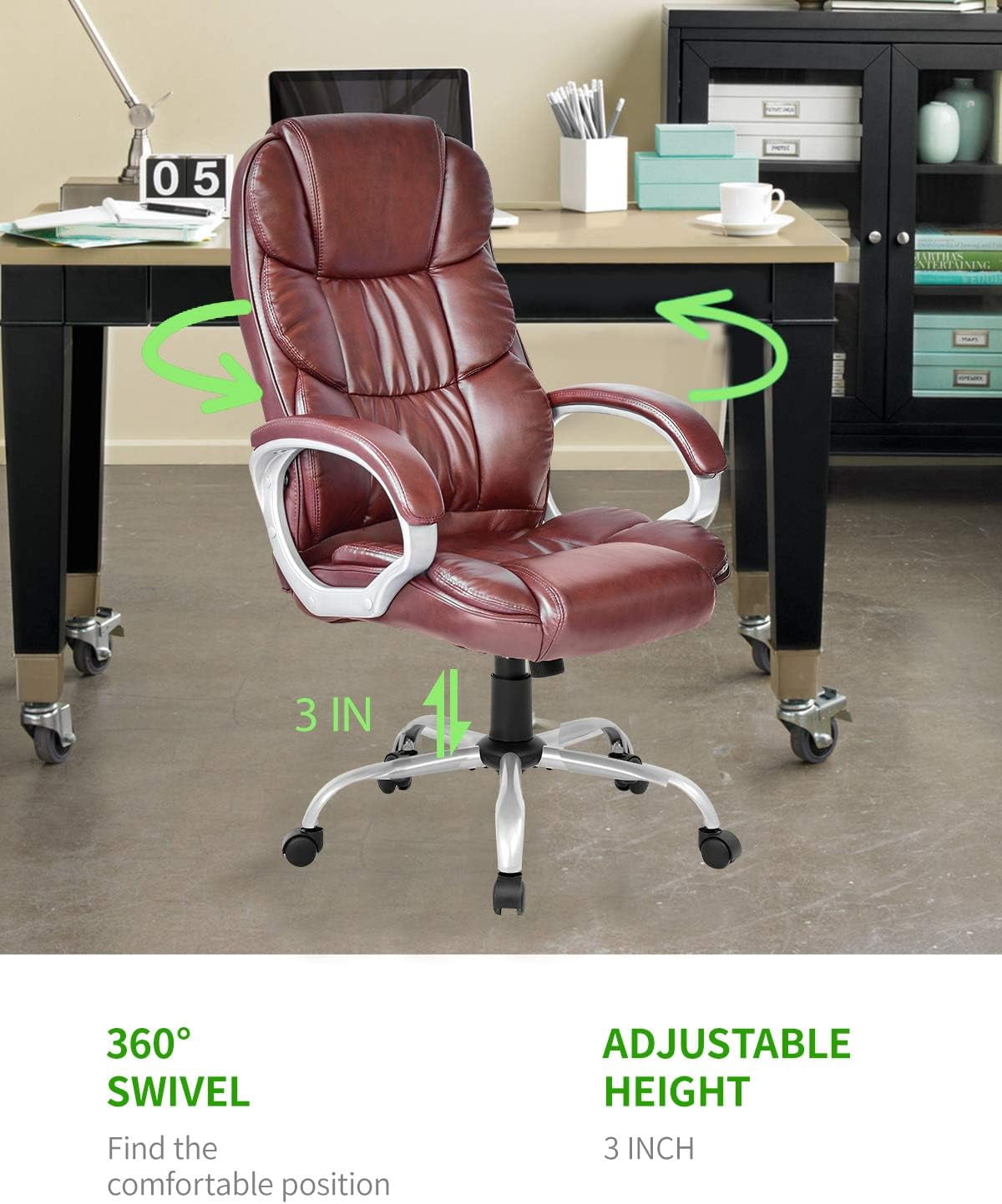 FDW  Ergonomic Office Chair, Lumbar Support, Rolling Swivel for Men, Women(Brown)