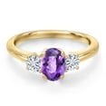 thumbnail image 3 of Gem Stone King 10K Yellow Gold Purple Amethyst and White Moissanite Engagement Ring for Women | 1.07 Cttw | Oval Checkerboard 7X5MM | Gemstone February Birthstone | Size 9, 3 of 7
