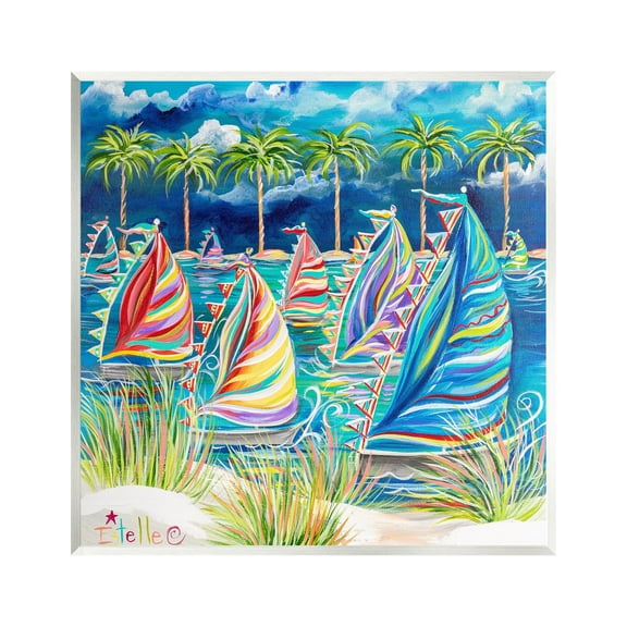 Stupell Industries Tropical Patterned Boats Transportation Painting Unframed Art Print Wall Art, 12 x 12