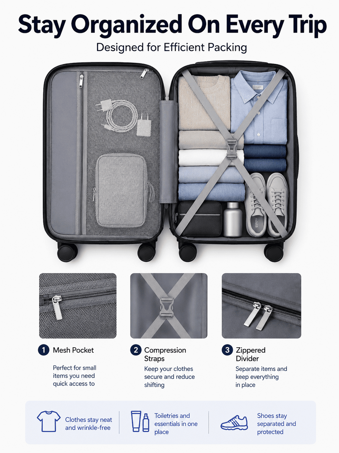 20" Carry-on Expandable Luggage,Hardside Spinner Suitcase with TSA Lock, Black