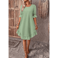thumbnail image 4 of Vestido Corto Holgado con Mangas Abullonadas, Bajo con Volantes, Cuello Redondo y Fruncido, Color Verde Calabaza, Talla M, 4 of 10